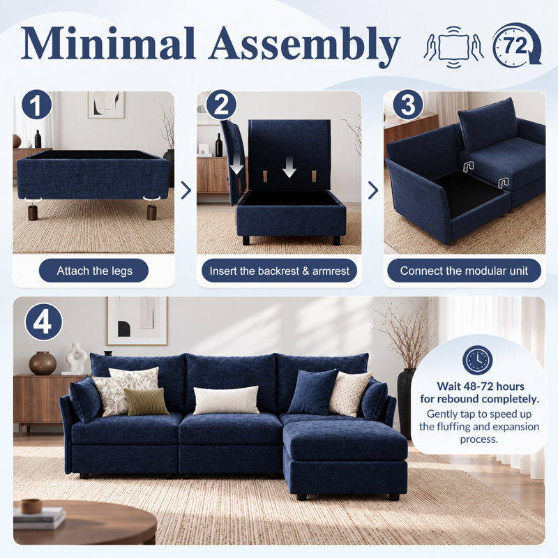 Canapé modulaire réversible de 68 po de large Merchelle avec repose-pieds en tissu chenille de qualité supérieure