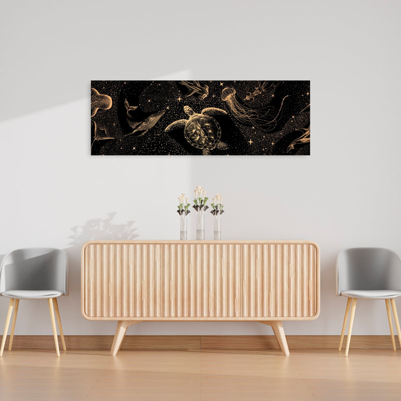 Art mural céleste, créatures de l'océan, abstrait, contemporain, requin-raie, paysage d'aigle, art mural, 48" H x 16" W