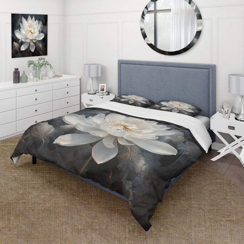 Serenity Blossom Lotus - Ensemble de housse de couette floral - Polyester microfibre
