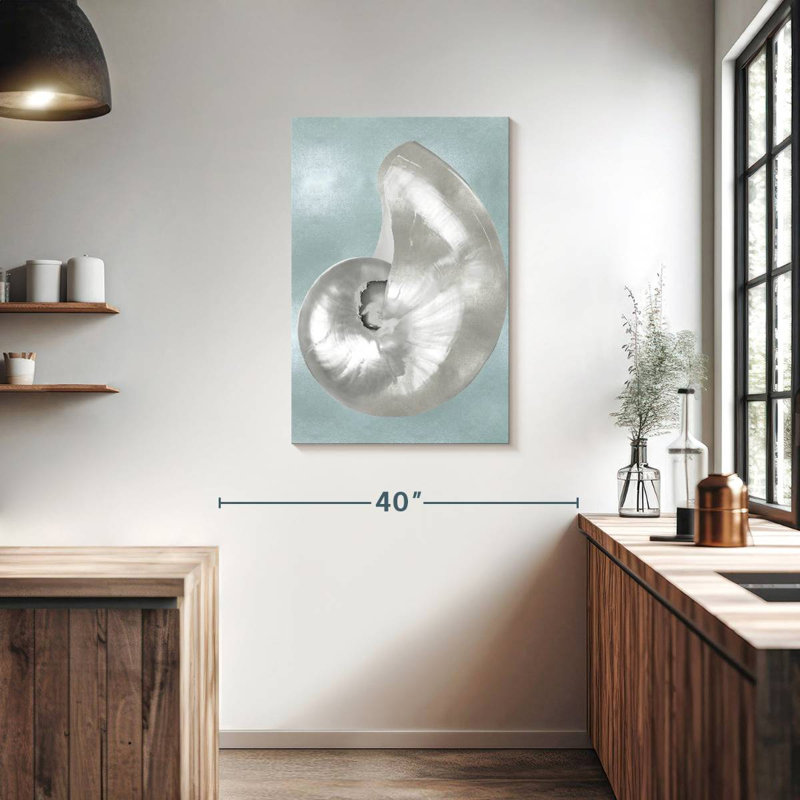 Aletra coquillage argenté sur bleu turquoise I, H 36 po x l 24 po