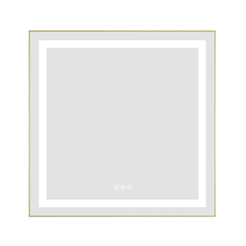 Miroir de meuble-lavabo mural 30 "X avec cadre en aluminium, avant et rétroéclairé, brouillard, mémoire, 3 couleurs, salle de bain à DEL à intensité variable continue en or brossé, surface pour éclairage à reflets clairs, couleur