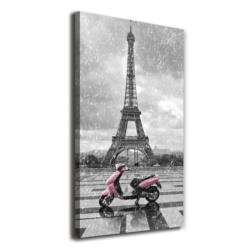 Eiffel Tower Scooter - Wrapped Canvas Print