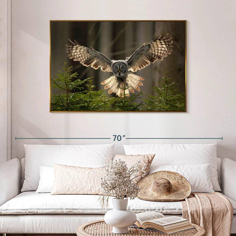 Flying Owl, 46" X 31", Floating Frame Gold