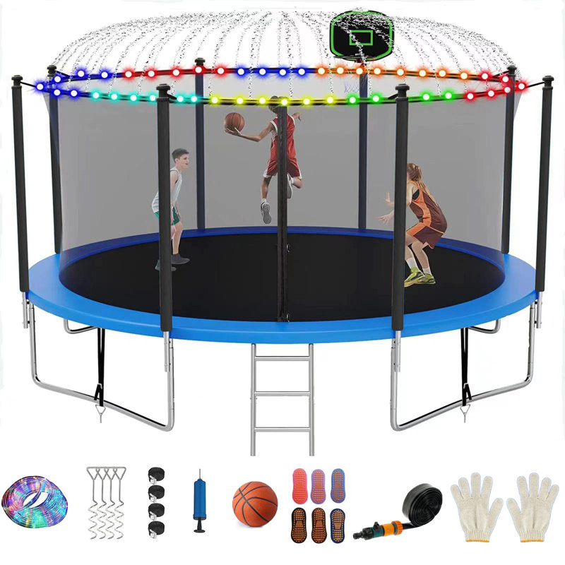 Trampoline Series 14' Round Backyard Trampoline with Safety Enclosure, Blue/Black