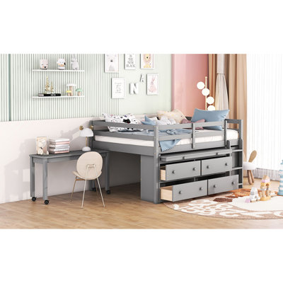 Lit mezzanine double gris avec bureau latéral - Améliorez l'apparence de votre chambre à coucher