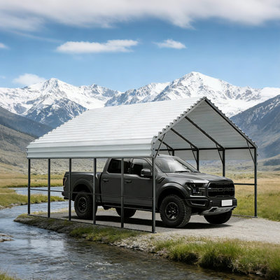 10 x 15 ft Heavy-Duty Metal Carport with Galvanized Steel Roof, Outdoor Vehicle Shelter Canopy for Car, Garden Equipment & Storage