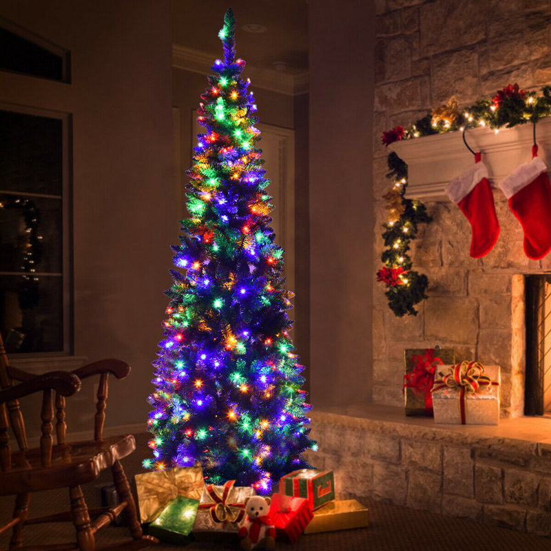 Arbre de Noël artificiel en PVC 7,5 pi avec lumières DEL, vert 7,5 pi