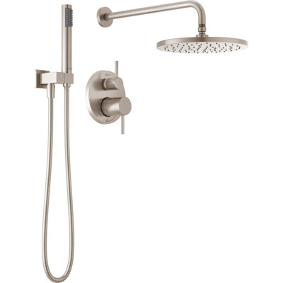 Delta Modern 14 Series Round Rain Shower System Faucet Set, Rainfall Brushed Nickel Shower Head and Handle Set, Valve Trim Kit, 10 Inch, Spotshield Stainless (Valve Not Included)