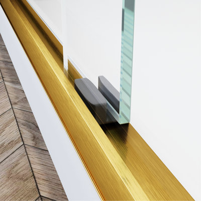 Sliding Shower Glass Door 44 - 48 In. W X 72 H, Semi Adjustable, Thick Clear Tempered Glass, 304 Stainless Steel Handles, Brushed Gold Spark H Door, Adjustable , Thick, Ss