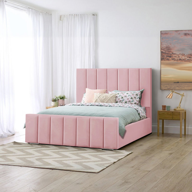 Ashelynn Upholstered Platform Bed, Double (4'6), Pink