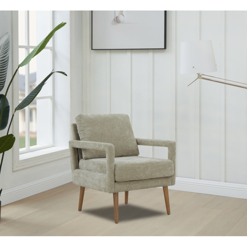 Mid-Century Armchair , Accent Chair with Chenille Armrest & Soft Cushion, Light Gray Chenille