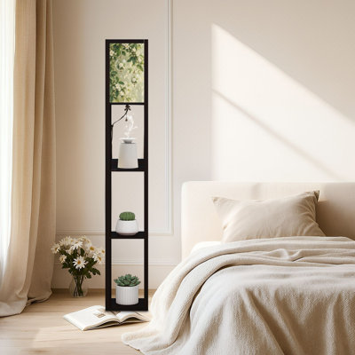 Dimmable LED Standing Floor Lamp White Roses Glass Orbs Surrounded by Green Leaves Blooms, MDF Frame Floor Lamp with Remote Control, 3 Color Light, for Living Room Bedroom