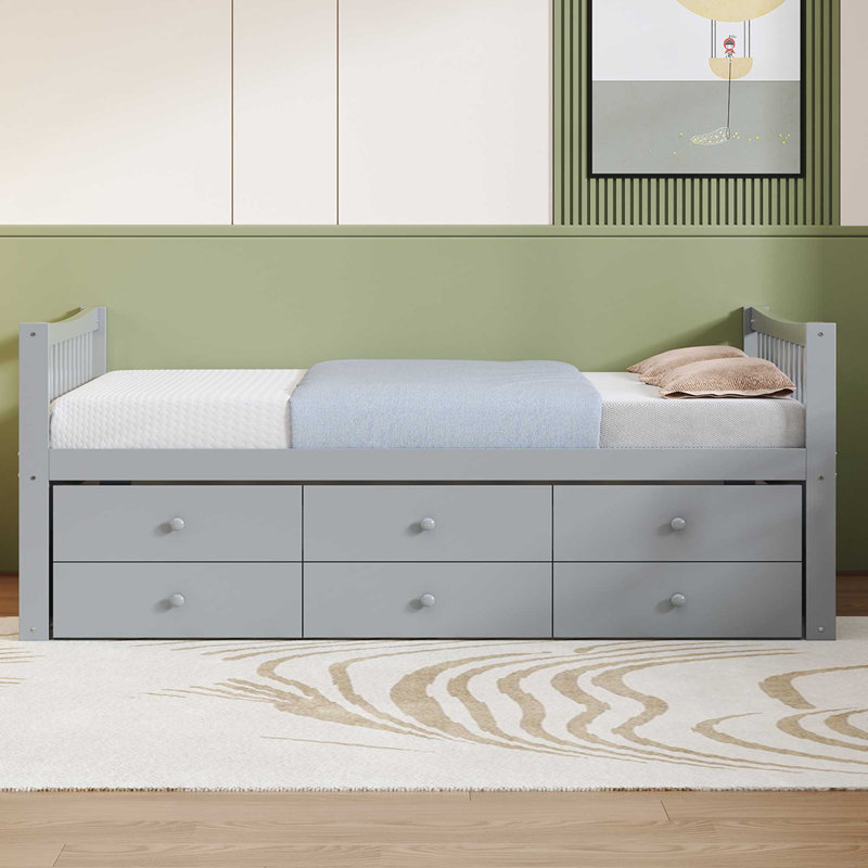 Daybed with Trundle, Drawers & Wooden Frame, Gray, Full