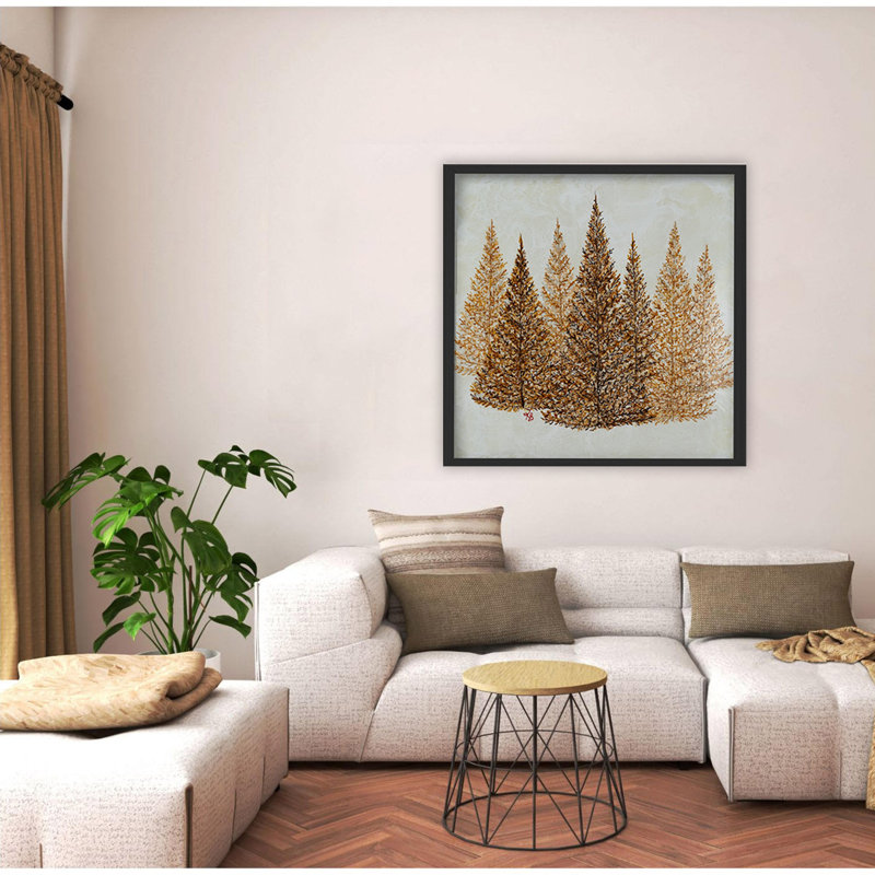 "Gilded Pines", art mural sur toile, Cadre flottant noir, H 20 po x l 20 po