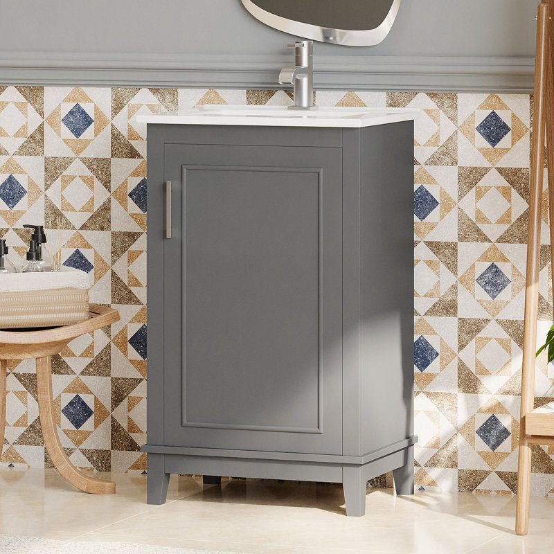 Petit meuble-lavabo de 20 po avec lavabo en céramique - 20 po x 14,5 po x 33,3 po, rangement spacieux, 1 porte à fermeture en douceur