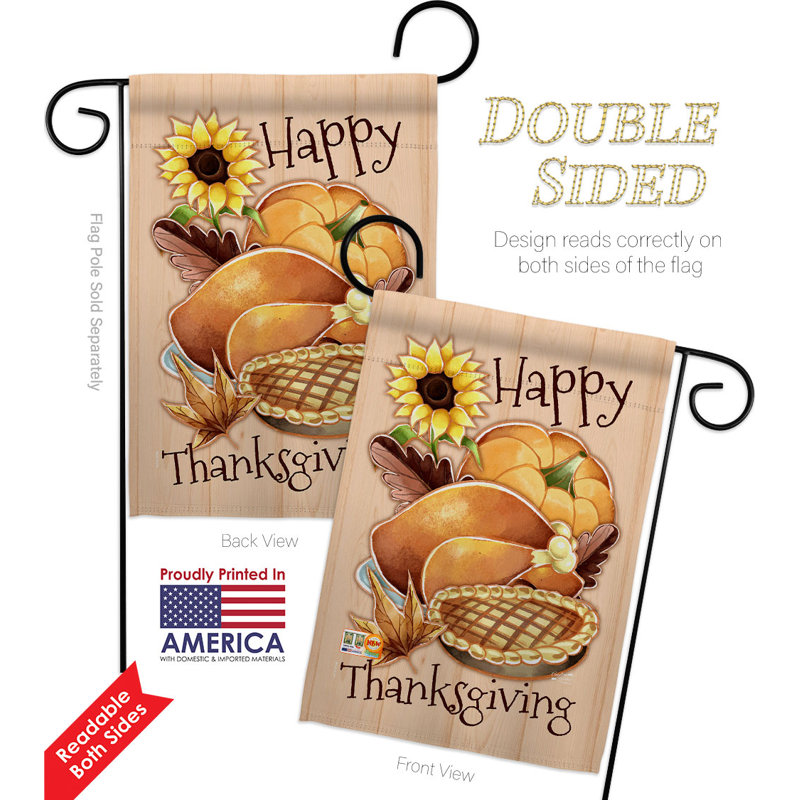 Drapeau de jardin en polyester 19 x 13 po Happy Thanksgiving Feast