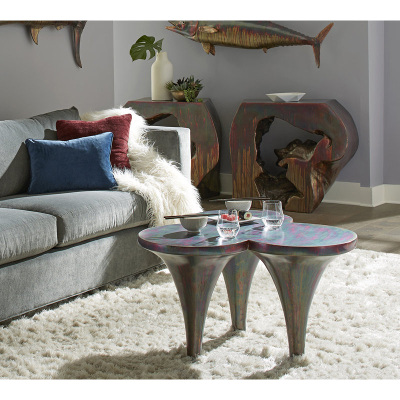 Marley Triangular Copper Finish Wood Coffee Table