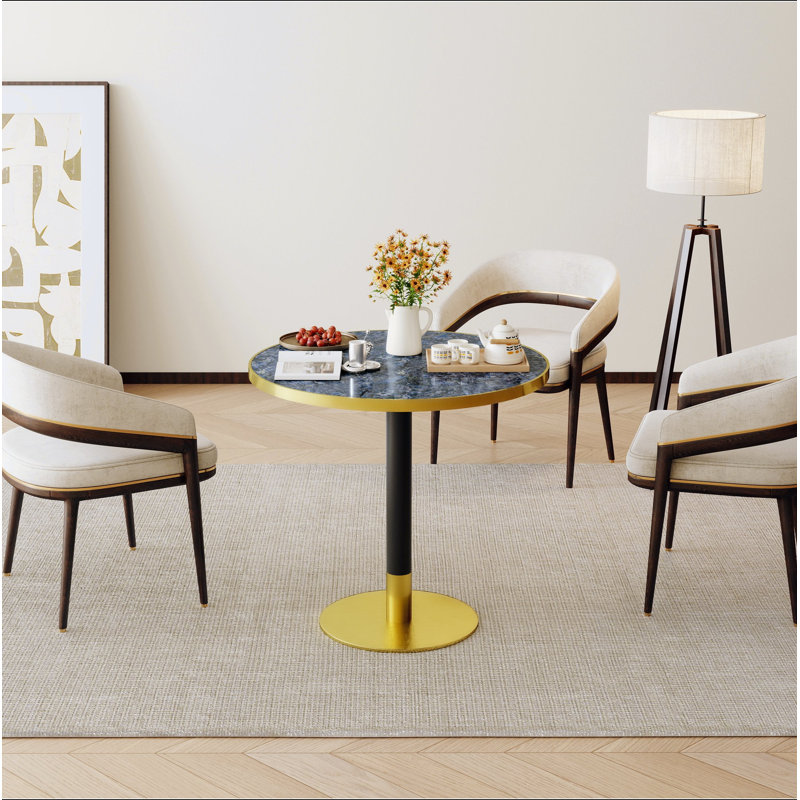 Table de salle à manger ronde moderne de 31,5 po avec tulipes, plateau de table en pierre frittée avec impression de faux marbre de luxe, base en acier inoxydable, surface imperméable et résistante aux rayures et à l'usure, idéale pour l'intérieur et l'extérieur