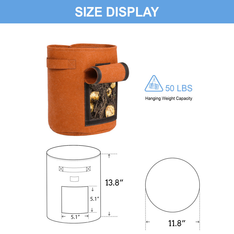 Temika Chemical Fiber Grow Bags with Window, Ginger, 7 Gallon