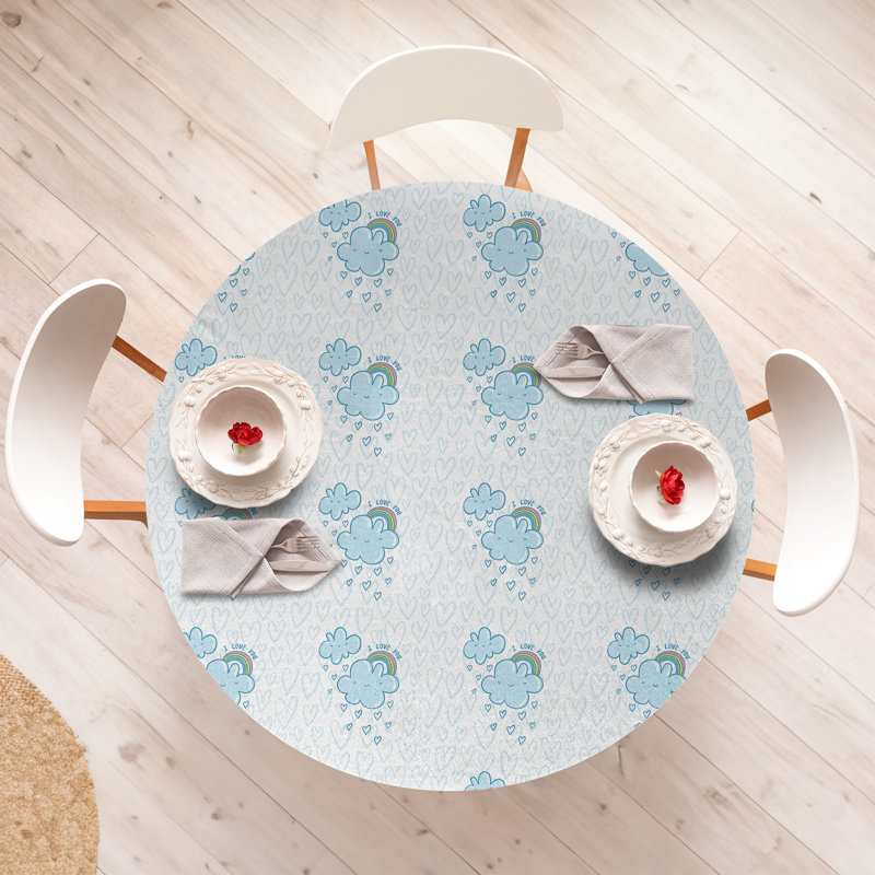 East Urban Home I Love You Fitted Round Tablecloth Pale Blue Multicolor, 47.27" Round