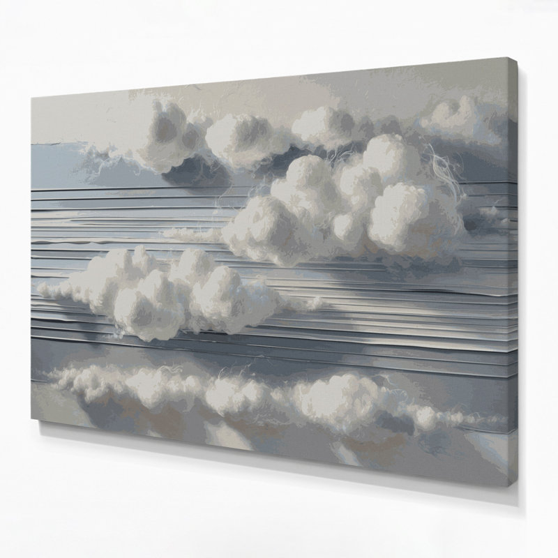 Art mural horizontal sur toile à rayures horizontales blanc gris et gris, H 16 po x l 20 po
