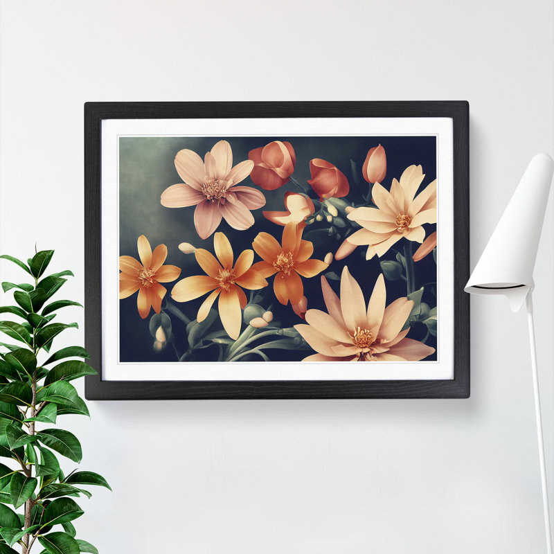 Timeless Flowers - Single Picture Frame Painting, 46cm H x 64cm W x 2cm D, Black