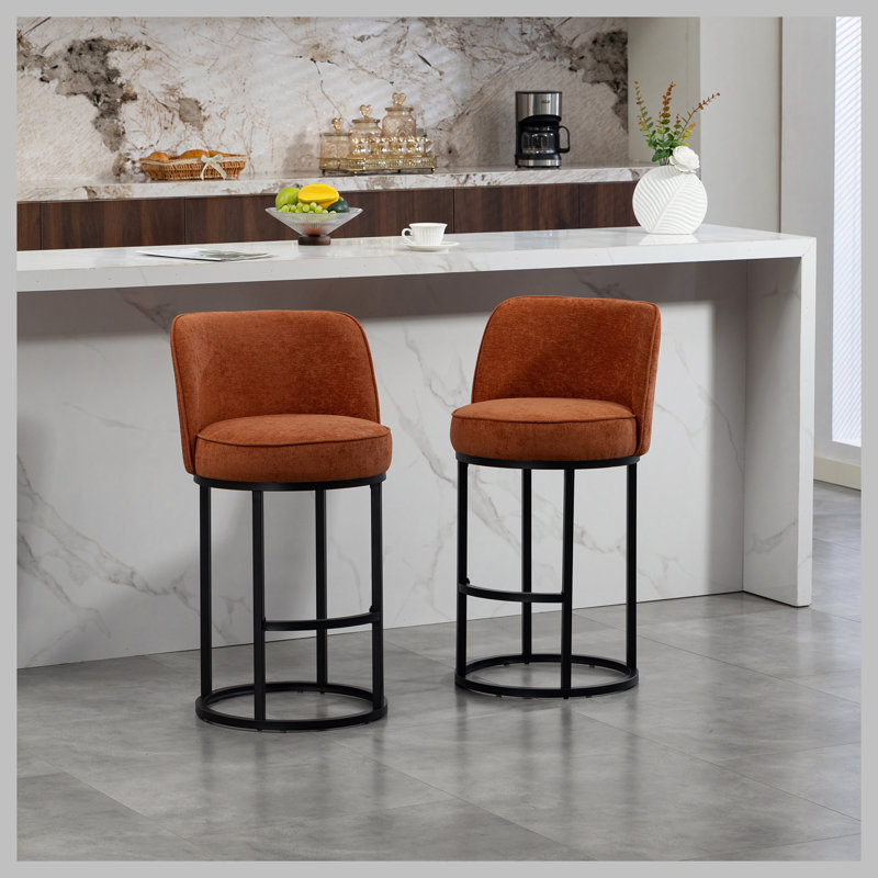 Ensemble de 2 tabourets de bar à hauteur de comptoir, tabourets de bar moderne avec dossier, tabourets de bar rembourrés en lin pour îlot de cuisine