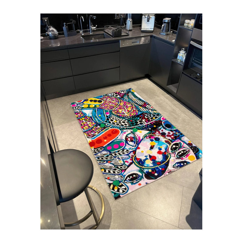 Creative Modern Decorative Carpet With Multicolored Abstract Figure Pattern, Rectangle 2'4" x 4'