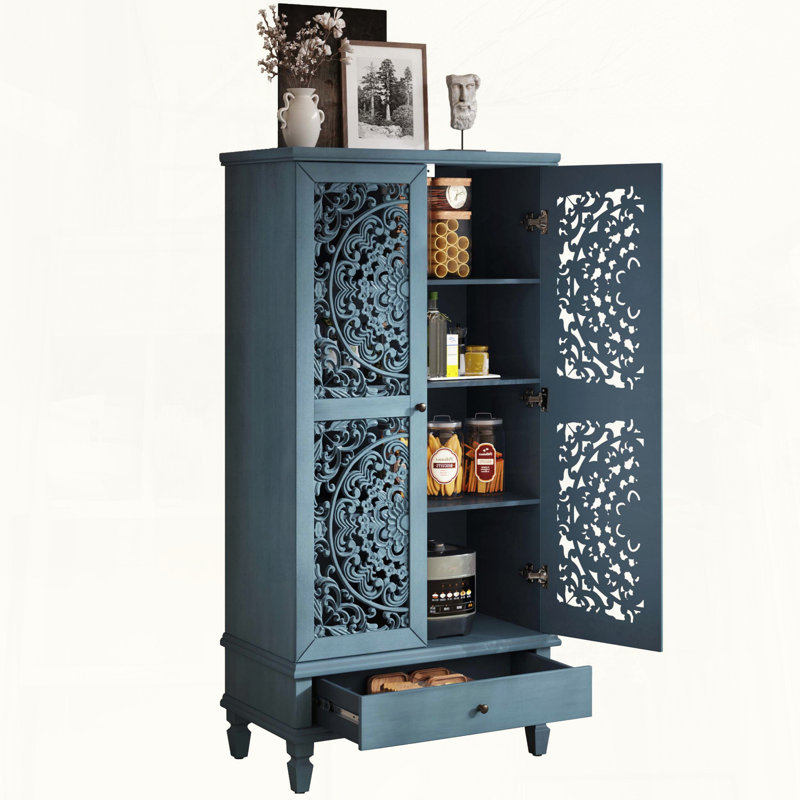 Armoire haute rustique bleu antique, Blue