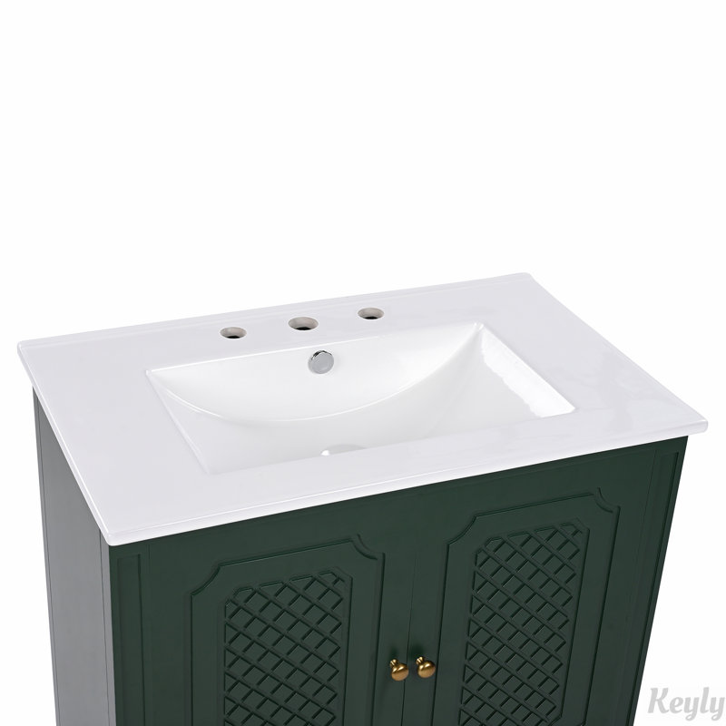Meuble-lavabo 30 po avec lavabo style rétro, Vert foncé
