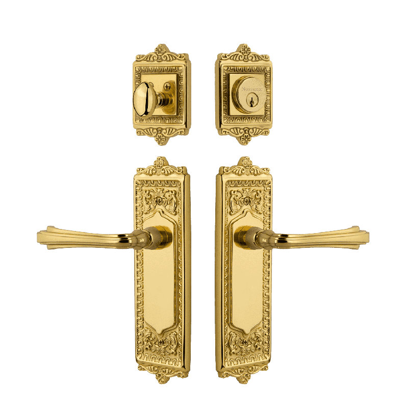 Nostalgic Warehouse Egg & Dart Entry Set with Fleur Lever, Unlacquered Brass, 2.75