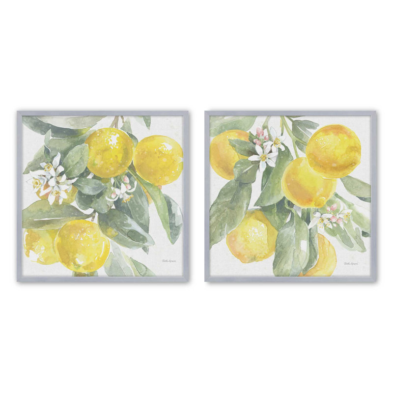 Ensemble de 2 impressions Lemon Grove Glow, 30 po x 30 po, Impression encadrée, Chrome poli