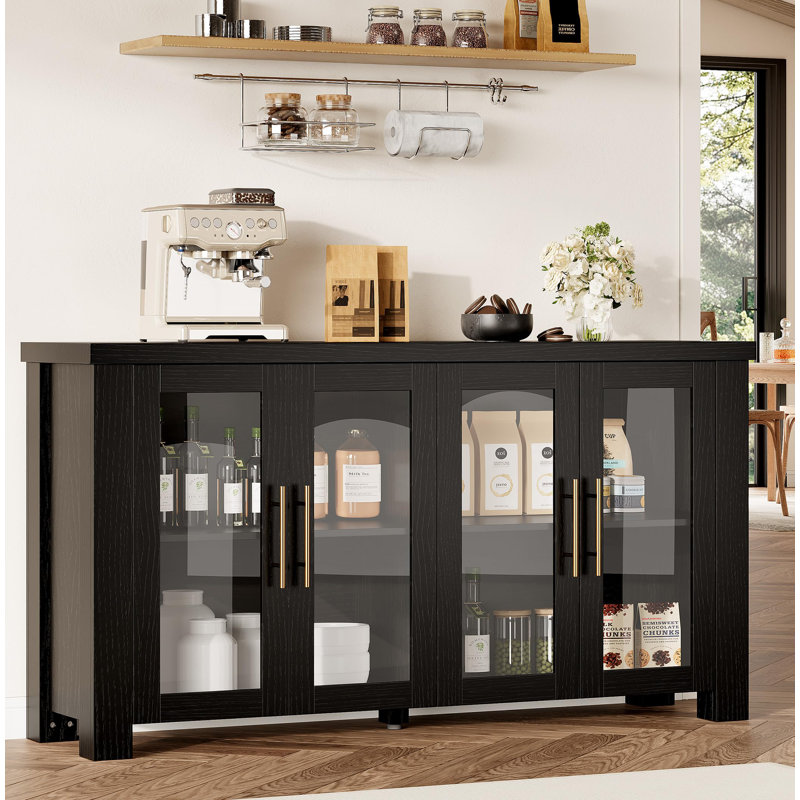 Buffet avec rangement, bahut avec portes en verre trempé, Noir