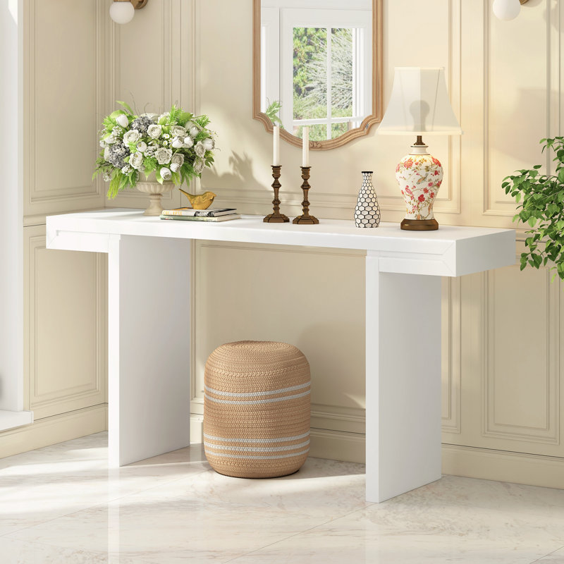 Élégante table d'entrée avec finition peinte et pieds réglables, Blanc