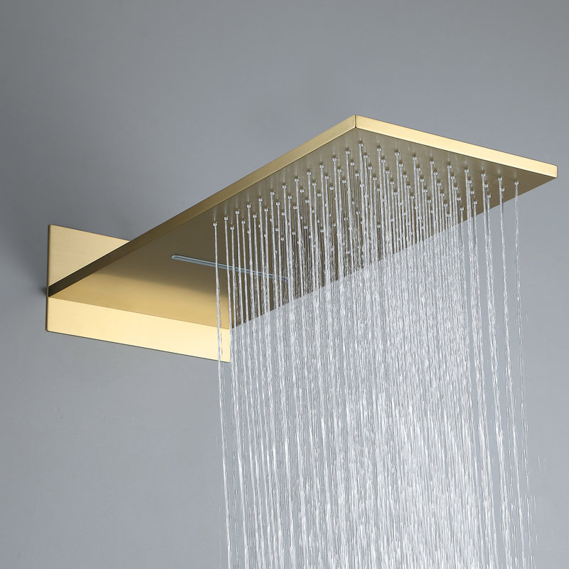 21.65*9.06" Temperature Display Concealed Shower Mixer Set, Brass Two Settings Shower Head and Hand Shower with Rough-in Valve