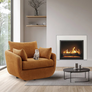 Fauteuil demi-tonneau pivotant rembourré 40 po avec coussin amovible et 2 coussins
