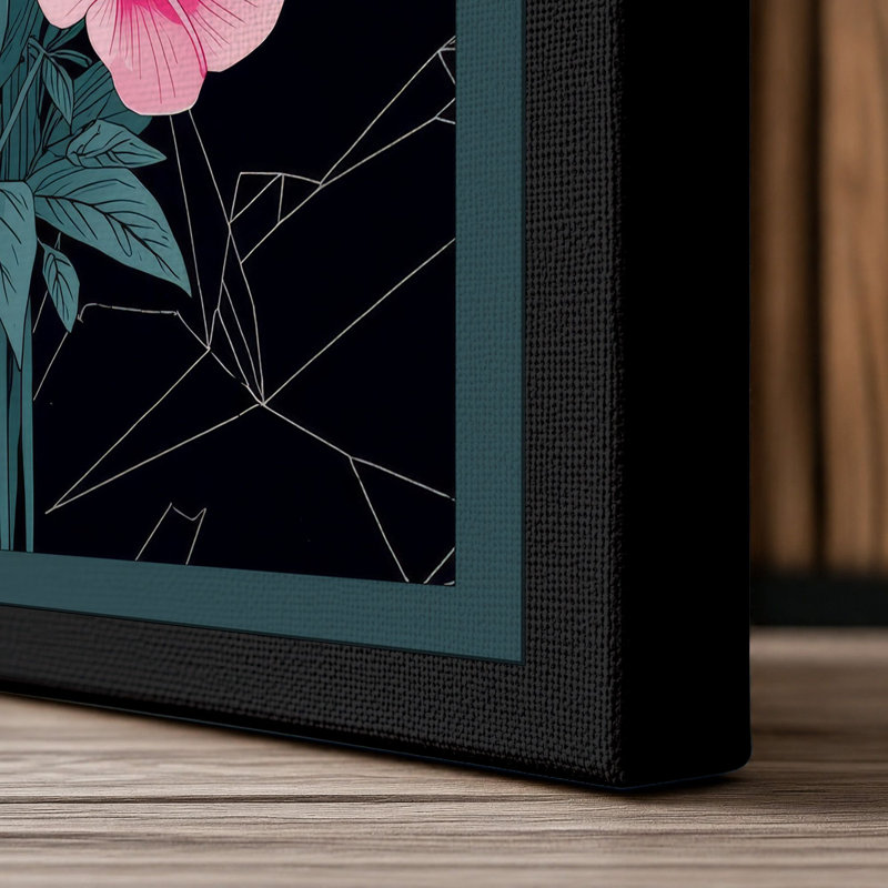 Pink Bouquet Botanical - Wrapped Canvas, 36x24 - 91.4 x 61.0 cm, Black Border