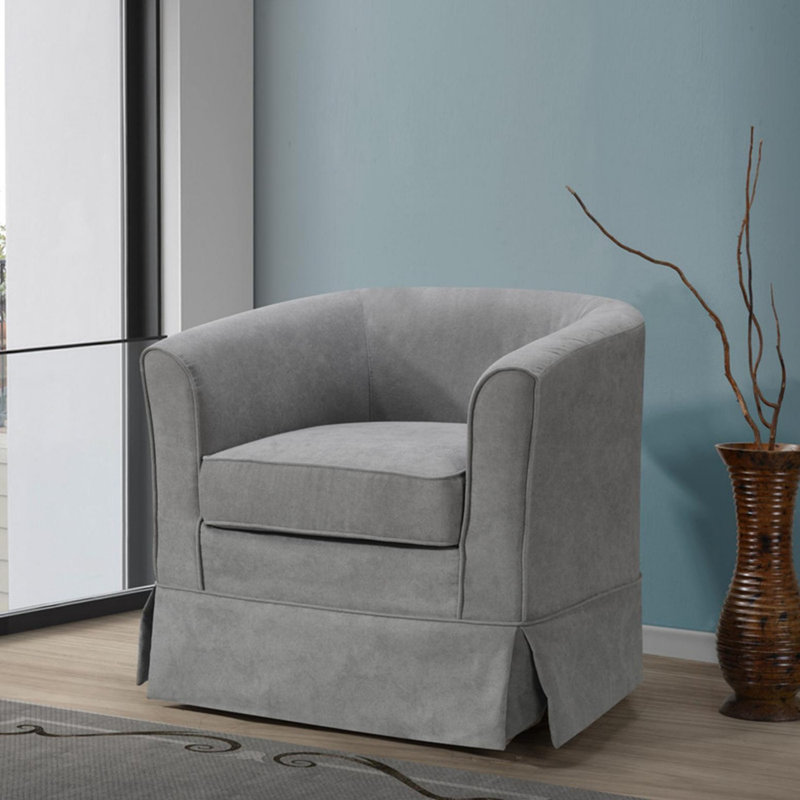 Fauteuil demi-tonneau pivotant en tissu tissé Falahee, Tissu gris pâle