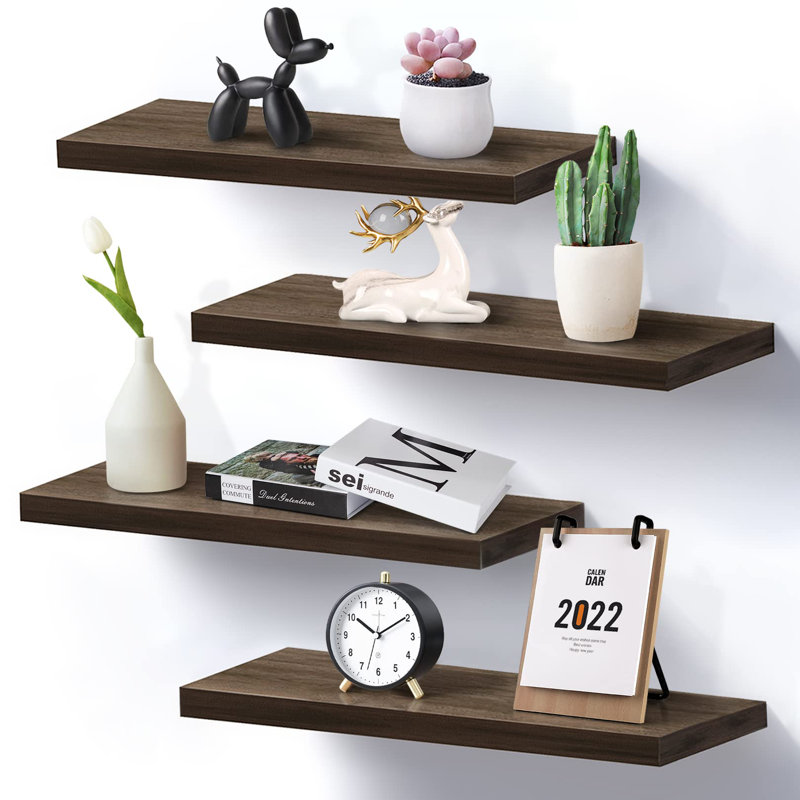 Dugald 4 Piece Paulownia Floating Shelf, Brown