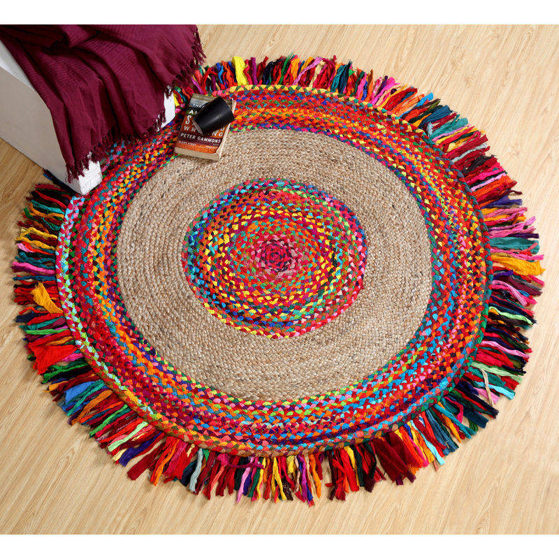 Loch Round Striped Jute / Sisal Hand Woven Area Rug, Round 120cm