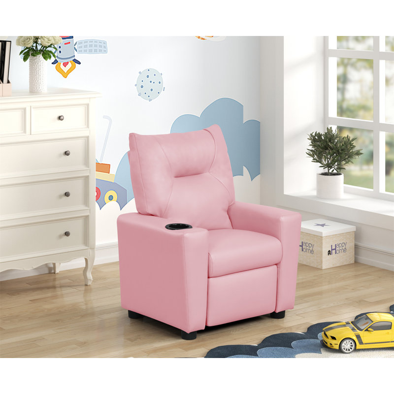 Fauteuil inclinable pour enfants en cuir de polyuréthane l 23 po avec porte-gobelet Perline, Pink