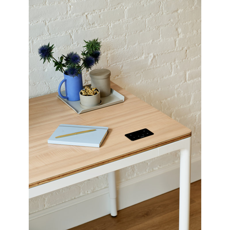 Four Leg Standing Desk, White, Woodgrain, 44.6" H x 48" W x 27" D