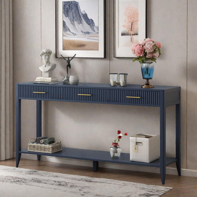Console élégante avec trois tiroirs et des lignes lisses , Navy Blue