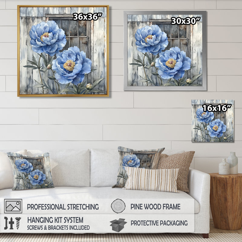 Acier bleu pivoines par la remise à outils - pivoines, art mural, Reproduction encadrée d'une seule photo, H 30 po x l 30 po