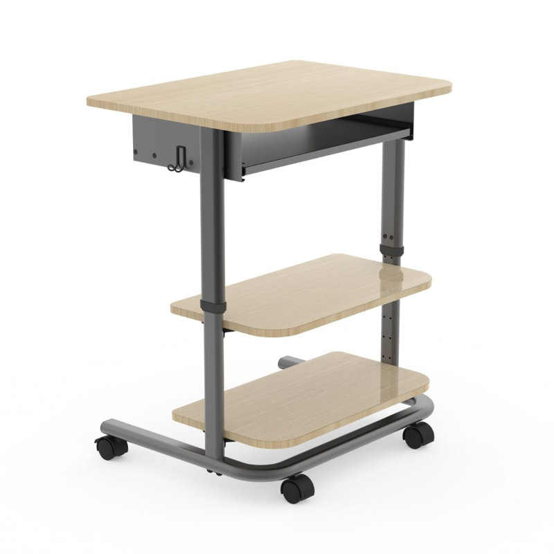 Antum 45.9'' H x 28.4'' W Laptop Cart with Wheels, White Oak/Charcoal