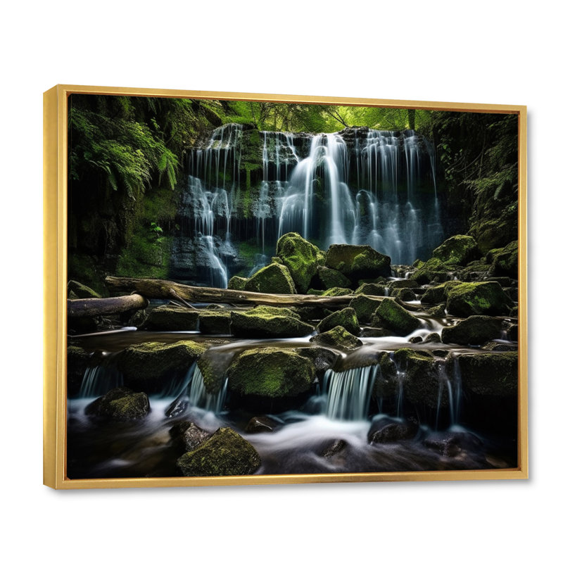 Scenic Whispering Waters Landscape II, Cadre flottant doré, 30" H x 40" W