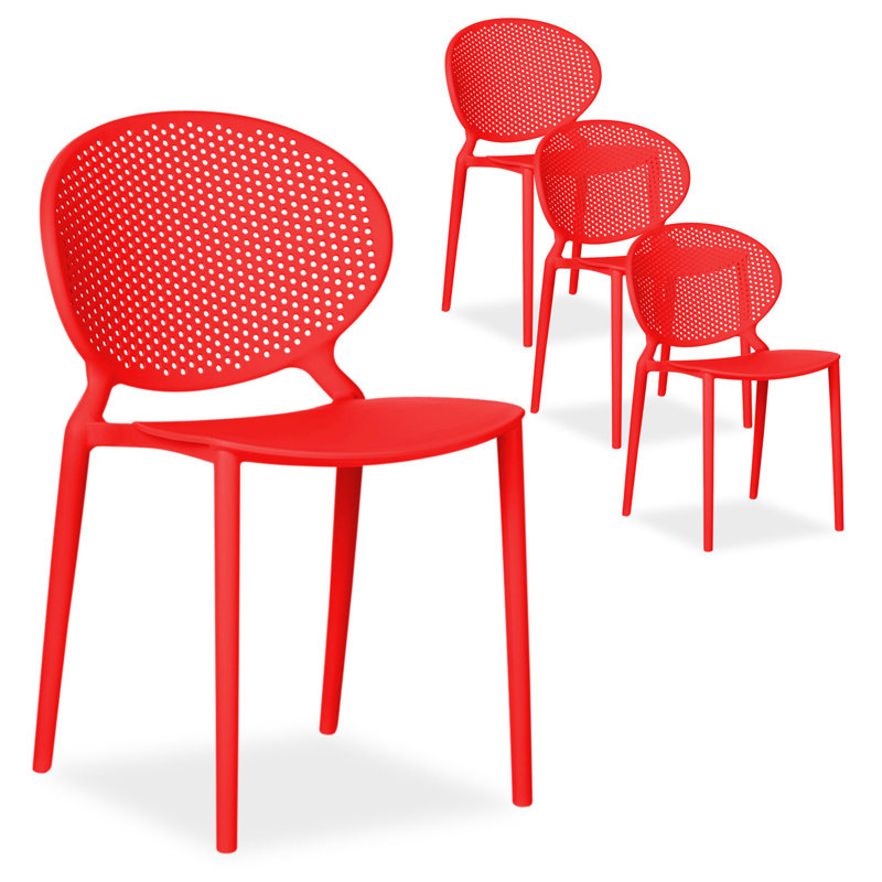 Suze Stacking Patio Dining Side Chair, Red