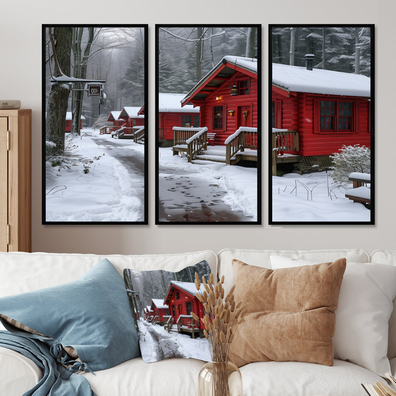 «Winter Hotel Cozy Chalet I», ensemble d'art mural et hôtels, Toile avec cadre flottant noir, H 28 po x l 36 po x P 1 po
