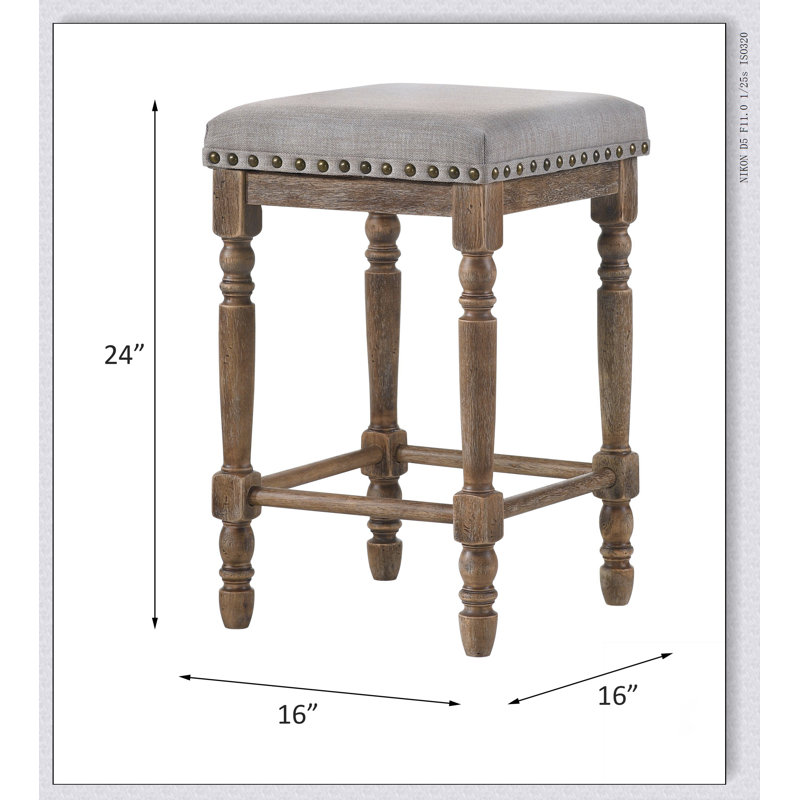 Farsiris  Fabric & Weathered Oak Finish Counter Height Stool (Set-2)