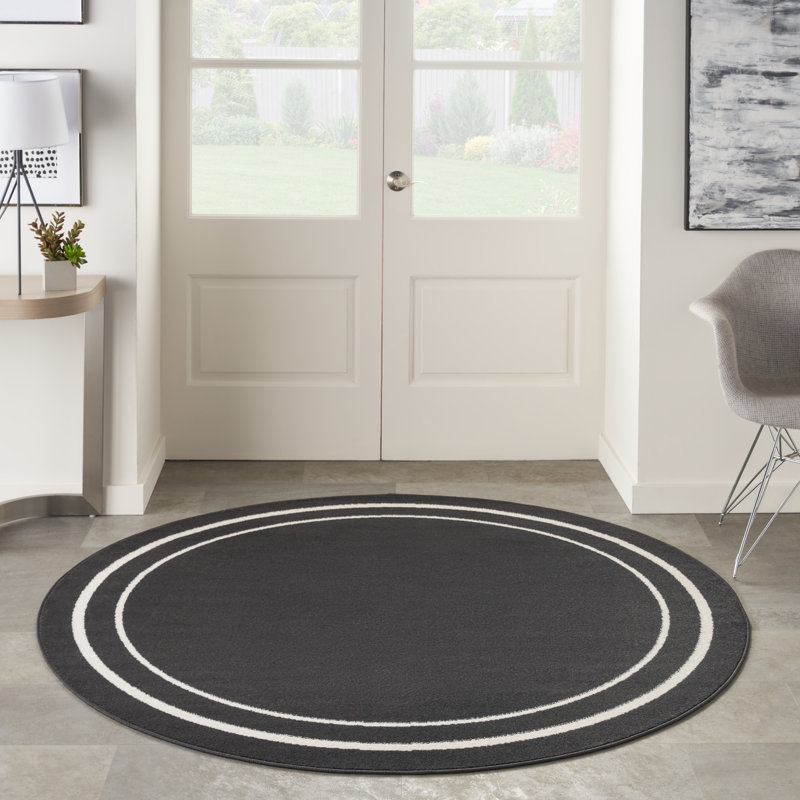 Tapis intérieur / extérieur noir Nourison Essentials Ivory, Rond 4 pi